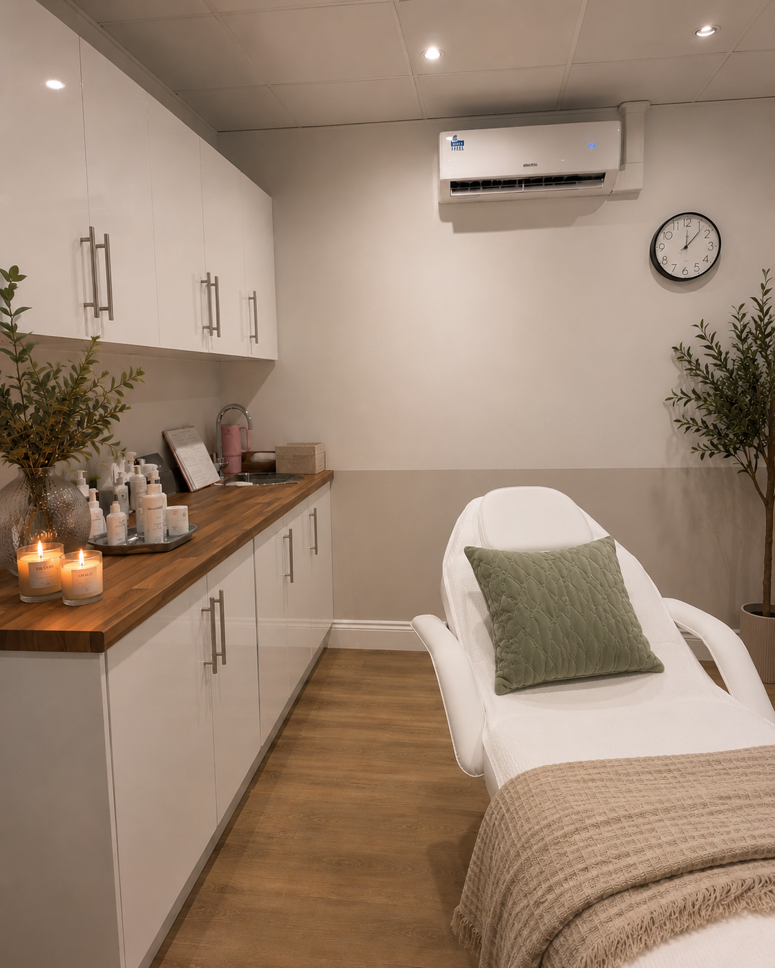 Calm, luxurious aesthetics treatment room at Belle Lumière